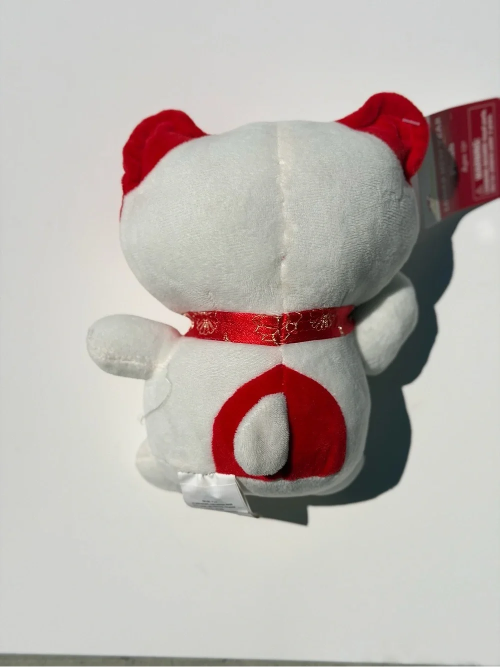 Plush Lucky Cat Toy - White and Red